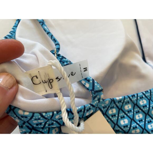 NWT Cupshe Turquoise Blue Boho Geometric Print Halter One-Piece Swimsuit, M - Picture 4 of 10